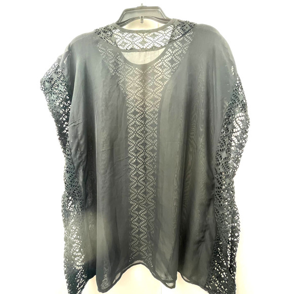 Miken Swim Suit Cover Up Sheer Black With Lace Inserts Size L NWT - Picture 3 of 3